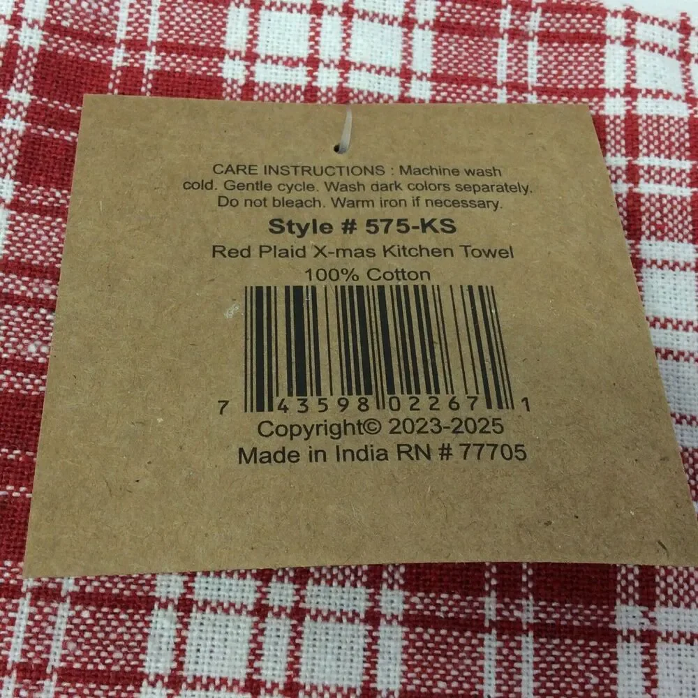 Christmas Red & White Plaid 3 Pc Kitchen Set Dish Towel/Pot Holder/Oven Mitt NWT